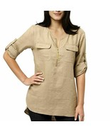 Company Ellen Tracy Womens Linen Roll Tab Tunic Shirt Blouse  M NWT $89.50 - $37.55