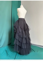 Women BLACK High Low Tulle Maxi Skirt Holiday Outfit Hi-lo Layered Tulle Skirts  image 3
