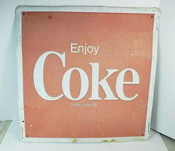 Vintage 1960s Metal 24” x 24” Red White Enjoy Coke Advertising Store Front Sign - $126.22