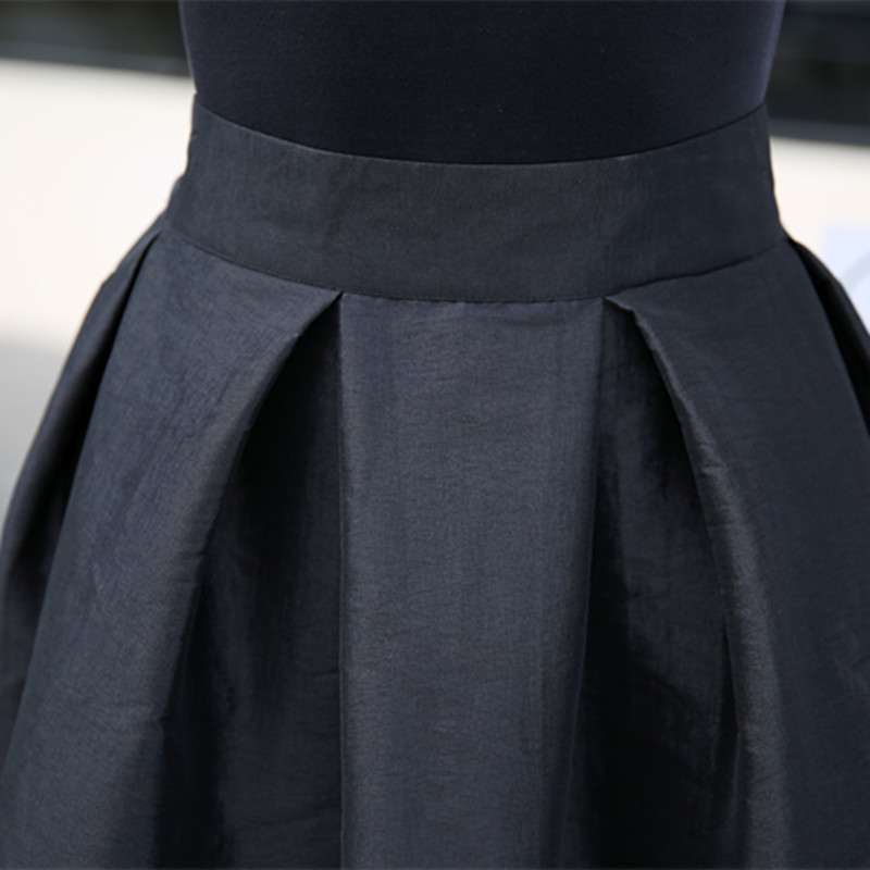 BLACK High Waisted Ruffle Long Maxi Skirt Taffeta Pleated Party Skirt ...