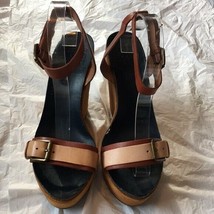 Lucky Brand Womens Brown Leather Wedge Ankle Strap Sandals SZ 10 - $24.75