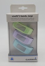 NEW Garmin OEM Vivofit 2 Bands Large 3-Pack Pastel Green Purple Blue Colors NOS - $14.73