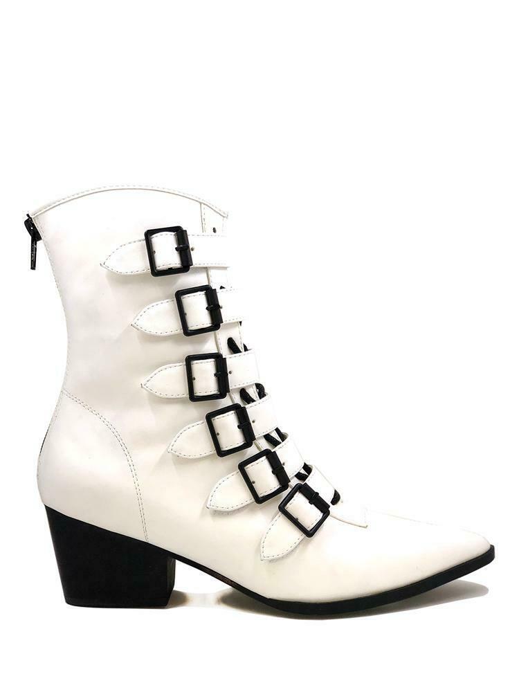YRU Strange Cvlt Cult Coven Witch Buckles Gothic Punk White Heels Ankle ...
