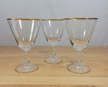 Vintage Fostoria Ambassador Gold Trim Water Goblets Glass Stem 6065 Set of 3 MCM