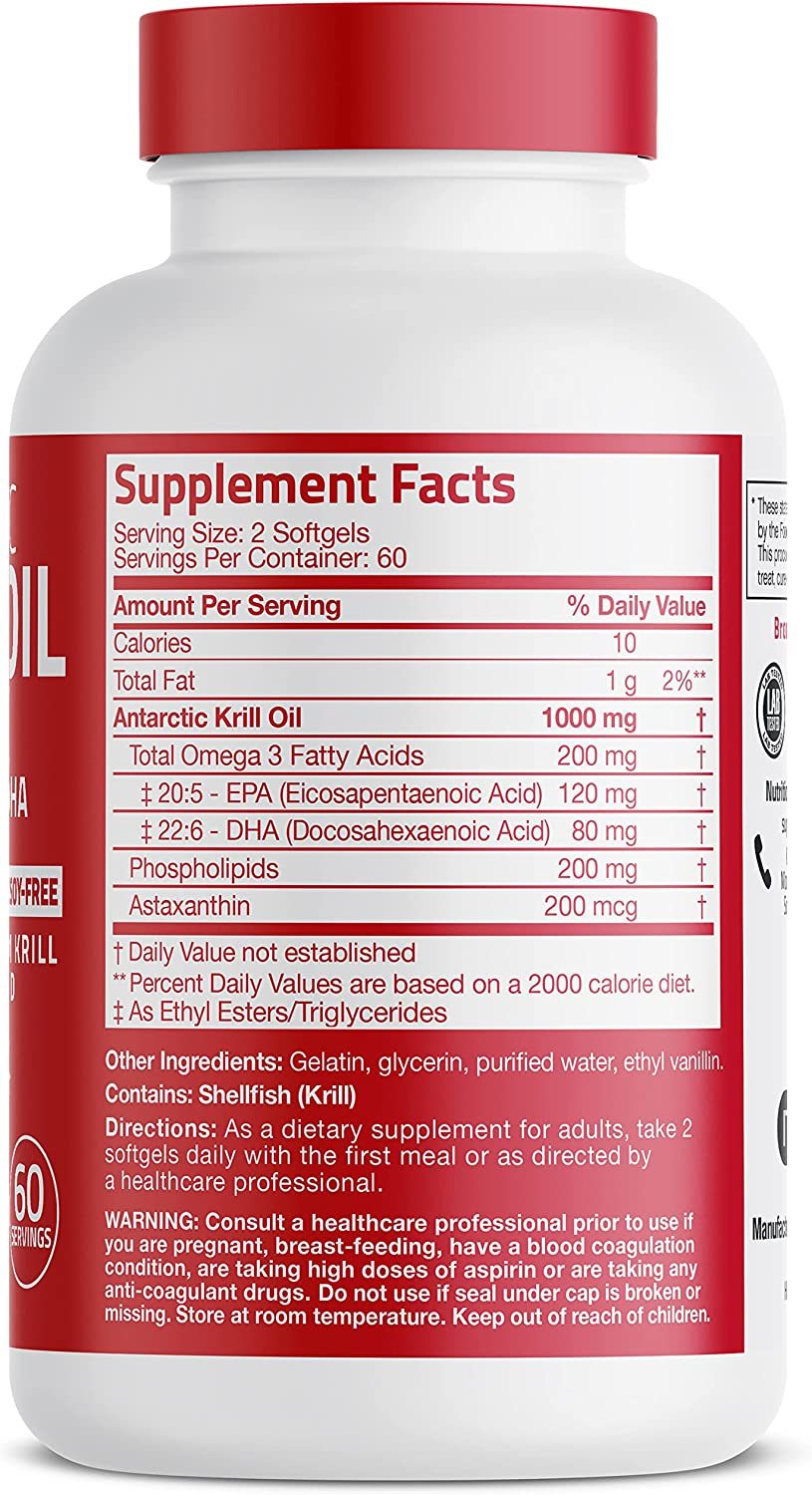 Bronson Antarctic Krill Oil 1000 mg Omega3s EPA, DHA, Astaxanthin 120