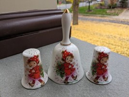 3 PC Vintage Lefton  Christmas  Bell + shakers girl  Holy Berries Hand P... - $19.99