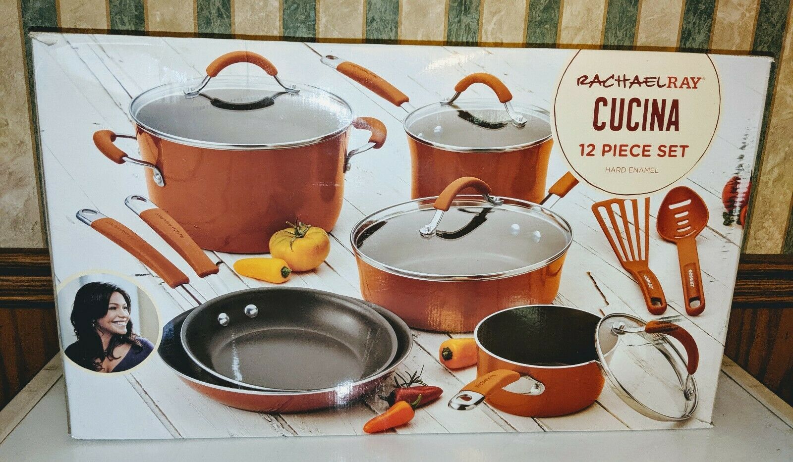 Rachael Ray Cucina Hard Enamel Nonstick 12Piece Cookware Set Pumpkin