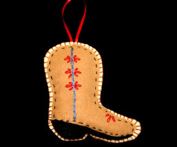 Western Country Felt Boot Christmas Ornament Handcrafted - $7.98