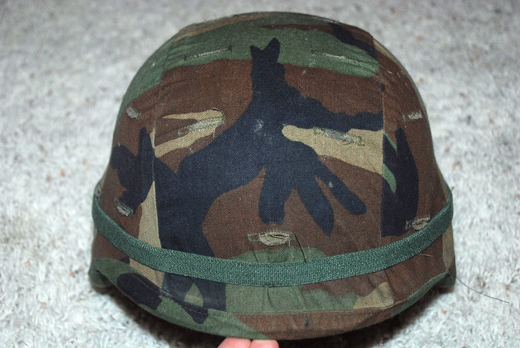 US ARMY ISSUE PASGT KEVLAR HELMET WITH WOODLAND CAMO COVER MEDIUM