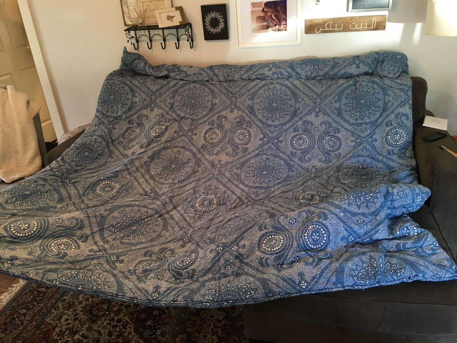 Ralph Lauren Blue Thick Reversible Comforter Blanket Bedspread Queen