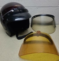 Vintage Fulmer Red Burgandy Open Face Motorcycle Helmet AF20 Bag & 3 Visors S/M