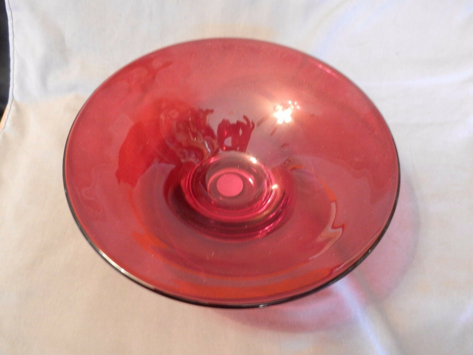 Red & Clear Glass Pedestal Fruit or Flower Bowl from Telaflora Other