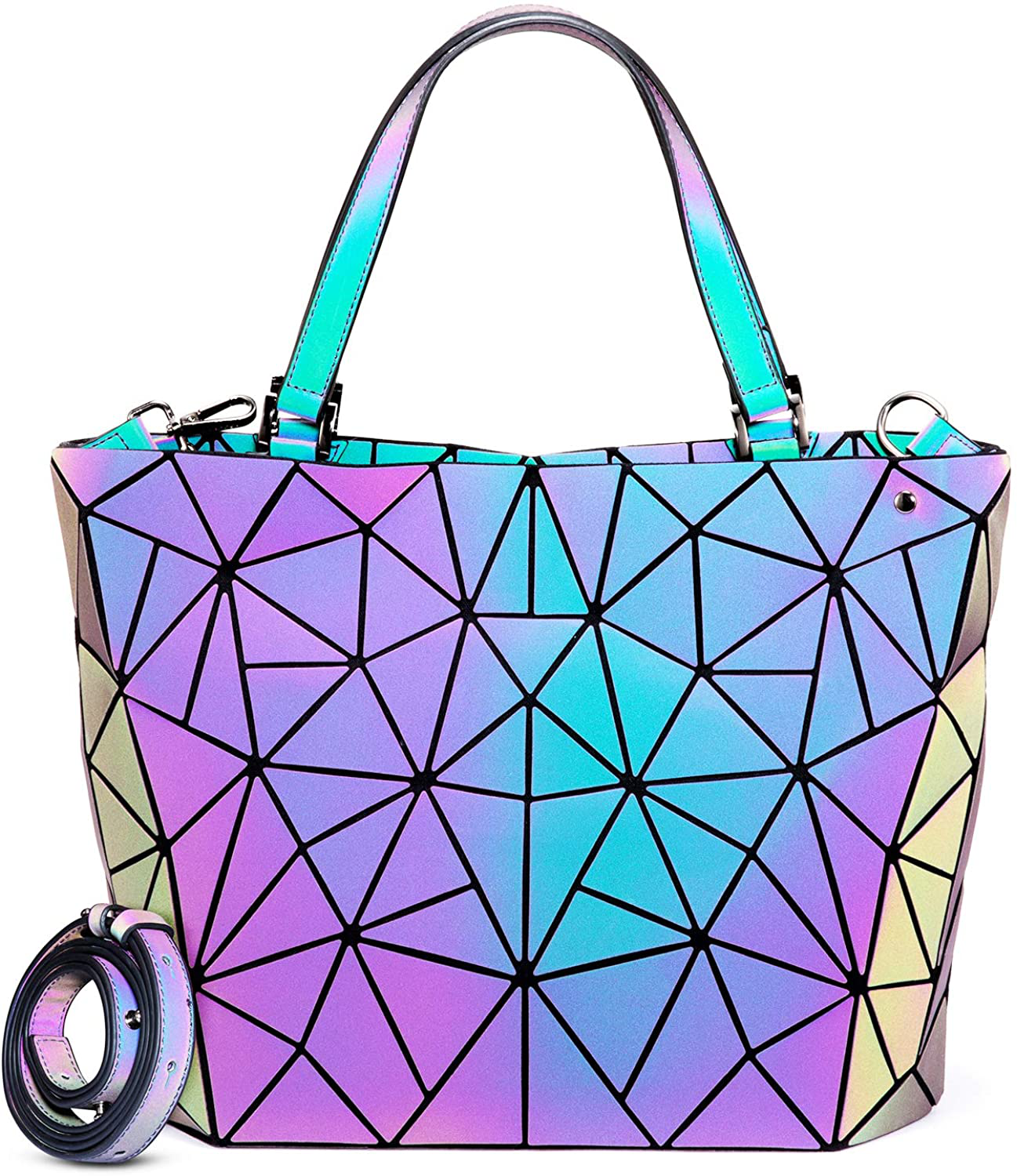 Purses & Handbags for Women Geometric Luminous  Holographic Reflective Bag Back