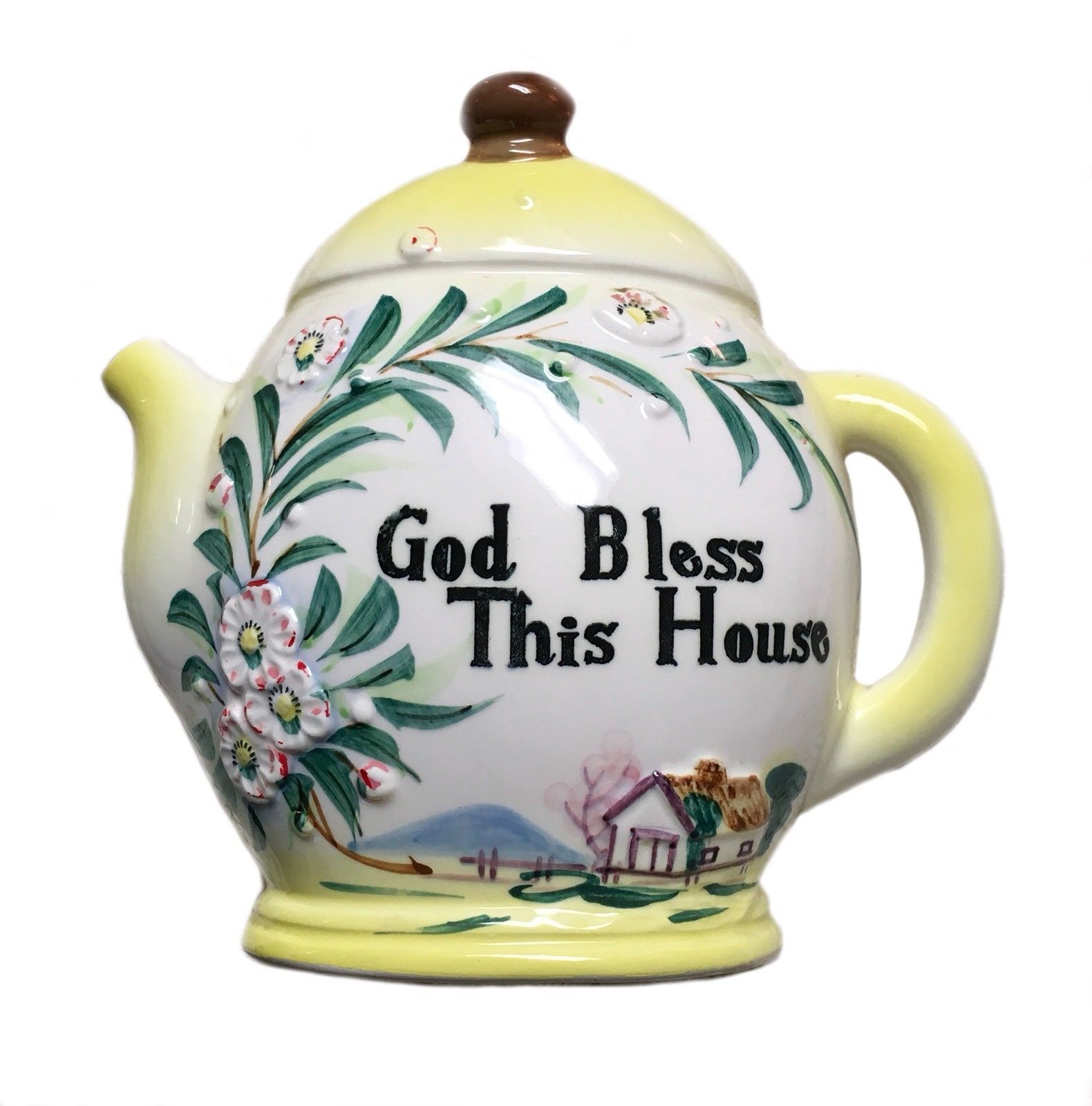 Vintage Lefton Wall Pocket Tea Pot Teapot God Bless This House 216