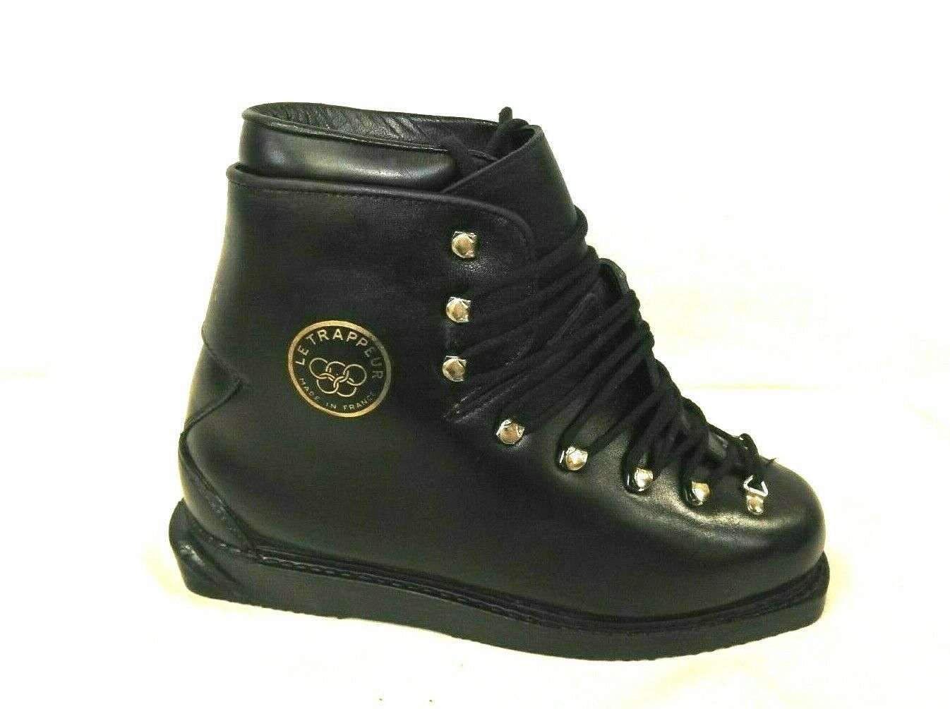 Vtg. Le Trappeur Cross Country Leather Ski Boots Mens Size 8.5 US