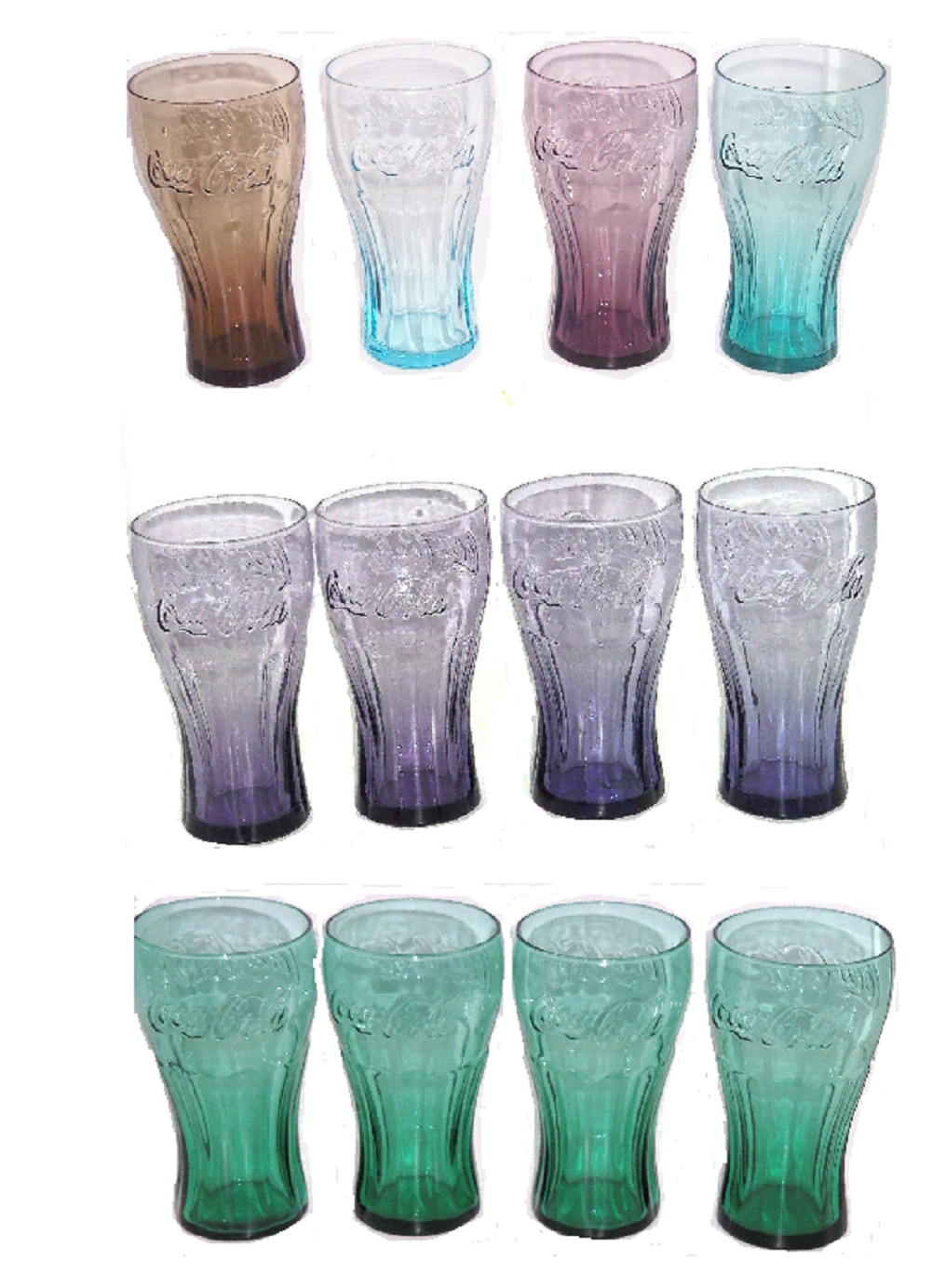 McDonalds Coke Glasses Set of 4 Blue Purple Green Brown 2009 2011