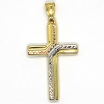 18K YELLOW WHITE ROSE GOLD FINELY WORKED HAMMERED SQUARE CROSS, MADE IN ITALY image 1