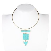 UE- Distinctive Gold Tone Designer Choker Necklace with Faux Turquoise Pendant - $26.99