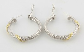 Judith Ripka Two-Tone Silver Hoop Earrings w/ Omega Backs Thailand - $274.43