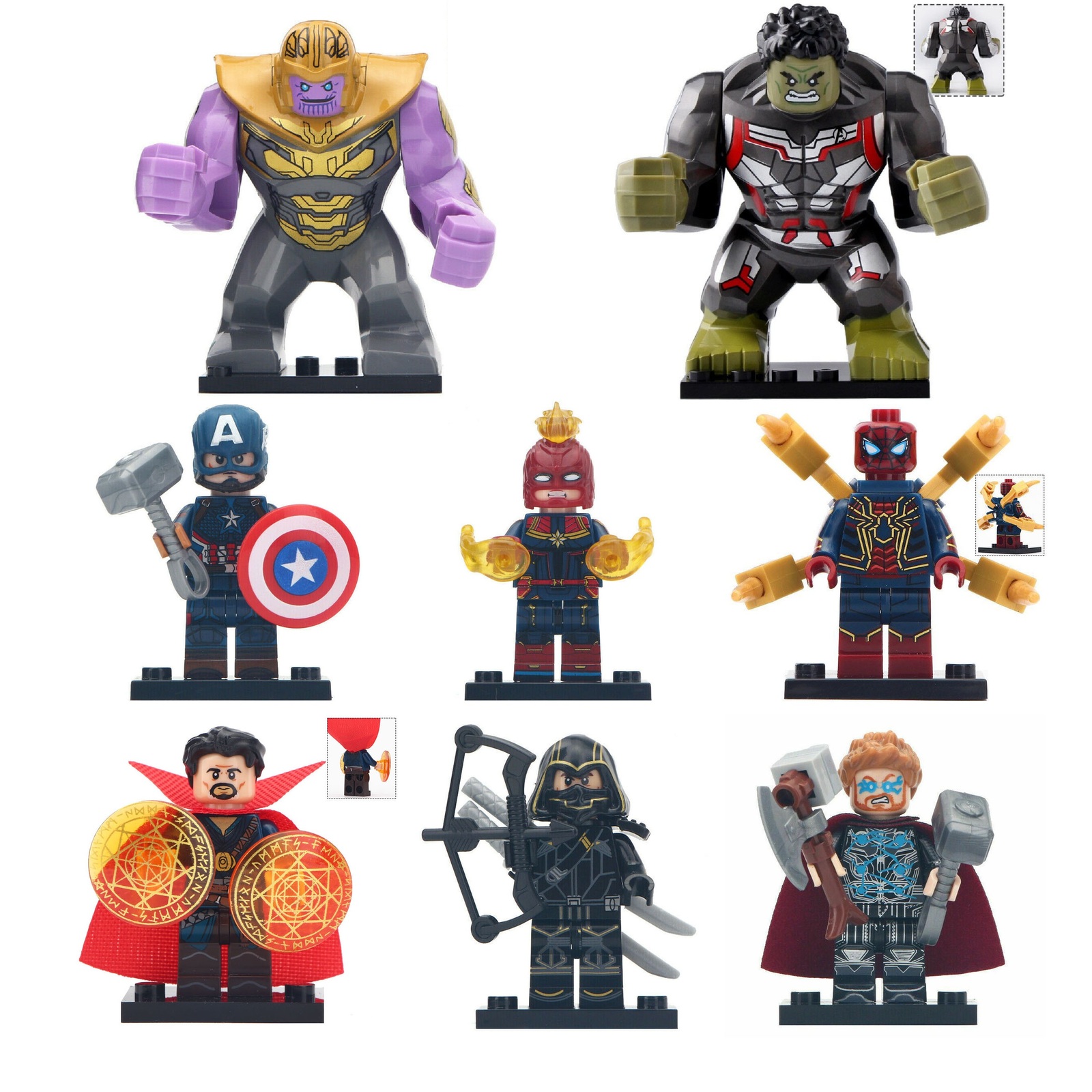 8pcs Avengers Endgame Thanos Hulk Captain Marvel Thor Spiderman Lego ...