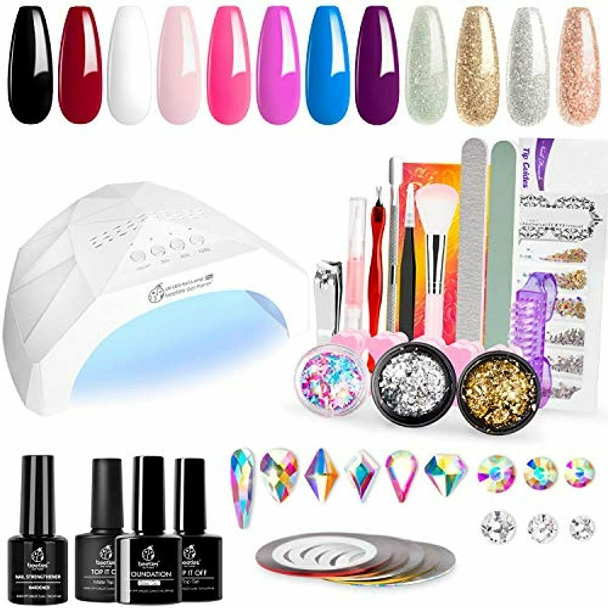 Beetles 12 Colors Home DIY Gel Nail Polish Starter Kit with UV Light