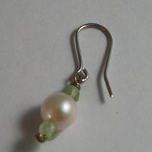 SOLID 18K WHITE GOLD EARRINGS, WITH GREEN RUTILATED QUARTZ AND WHITE PEARL image 3