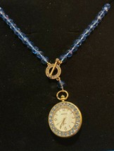 Heidi Daus "Timing Is Everything" Blue Beaded Crystal Watch/Clock Fob Necklace - $149.99