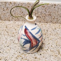 Studio Pottery Vase with Fish design, Vintage Hart 1993, Ceramic Air Plant Vase image 1