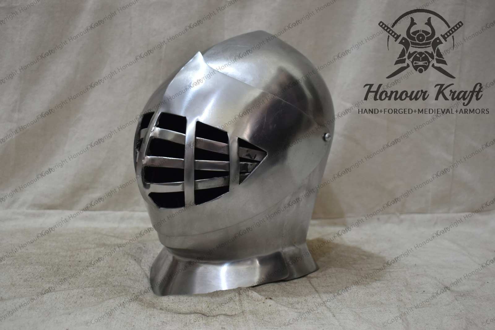 Medieval Steel Helmet Grand Armet “Victor” with grill Face closed ...