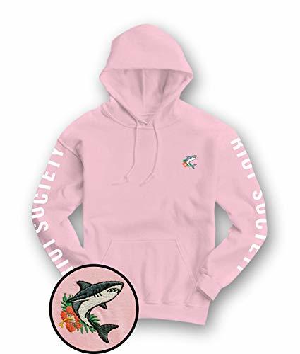 Riot Society Shark Hibiscus Embroidered Mens Hoodie - Pink, Large ...