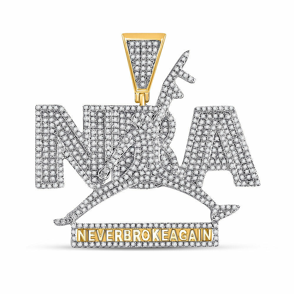 10kt Yellow Gold Mens Round Diamond NBA Never Broke Again Charm Pendant