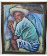 Vintage Painting Old Hispanic/Black Man Acrylic on Canvas  W20&quot; x L24&quot;  ... - $257.40