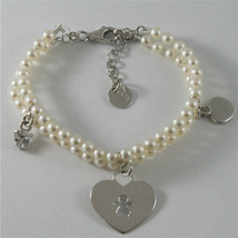 925 Silver Bracelet With Hearts And Girls Pendants, Fw White Pearls And Zirconia - $129.81