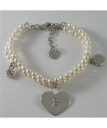 925 SILVER BRACELET WITH HEARTS AND GIRLS PENDANTS, FW WHITE PEARLS AND ZIRCONIA - $129.81