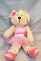 Animal Adventure 2015 Plush Ballerina Bear Tan Pink Rosette Tutu 15" Stuffed Toy - $14.80