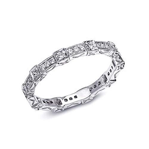 14K White Gold Plated Bezel Set Full Eternity Ring Alternating Princess Ring