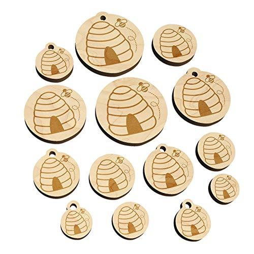 Bee Hive with Bee Mini Wood Shape Charms Jewelry DIY Craft - 25mm (7pcs) - with