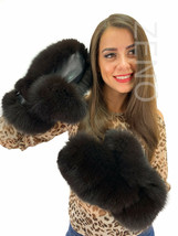Fox Fur Mittens with Leather Winter Gloves Chocolate Fur Mittens image 1
