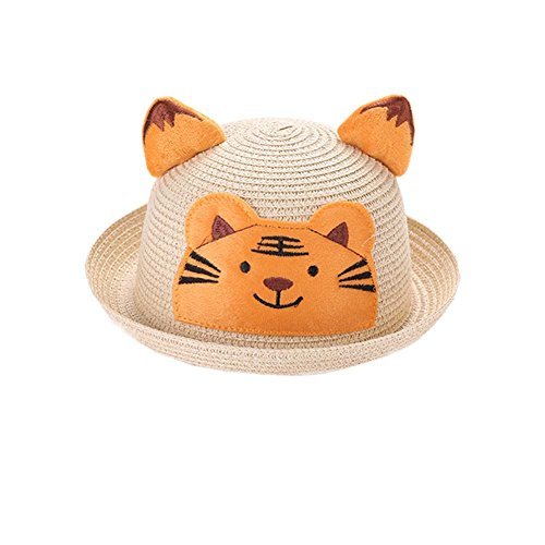 Cute 3D Cartoon Kids Boys Girls Straw Hats Sun Cap for 1-5 Year,Beige Tiger