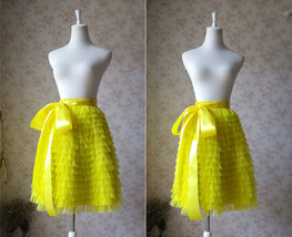 Yellow Tiered Tulle Skirt Outfit Womens Yellow Midi Tulle Skirt Ballerina Skirt image 2