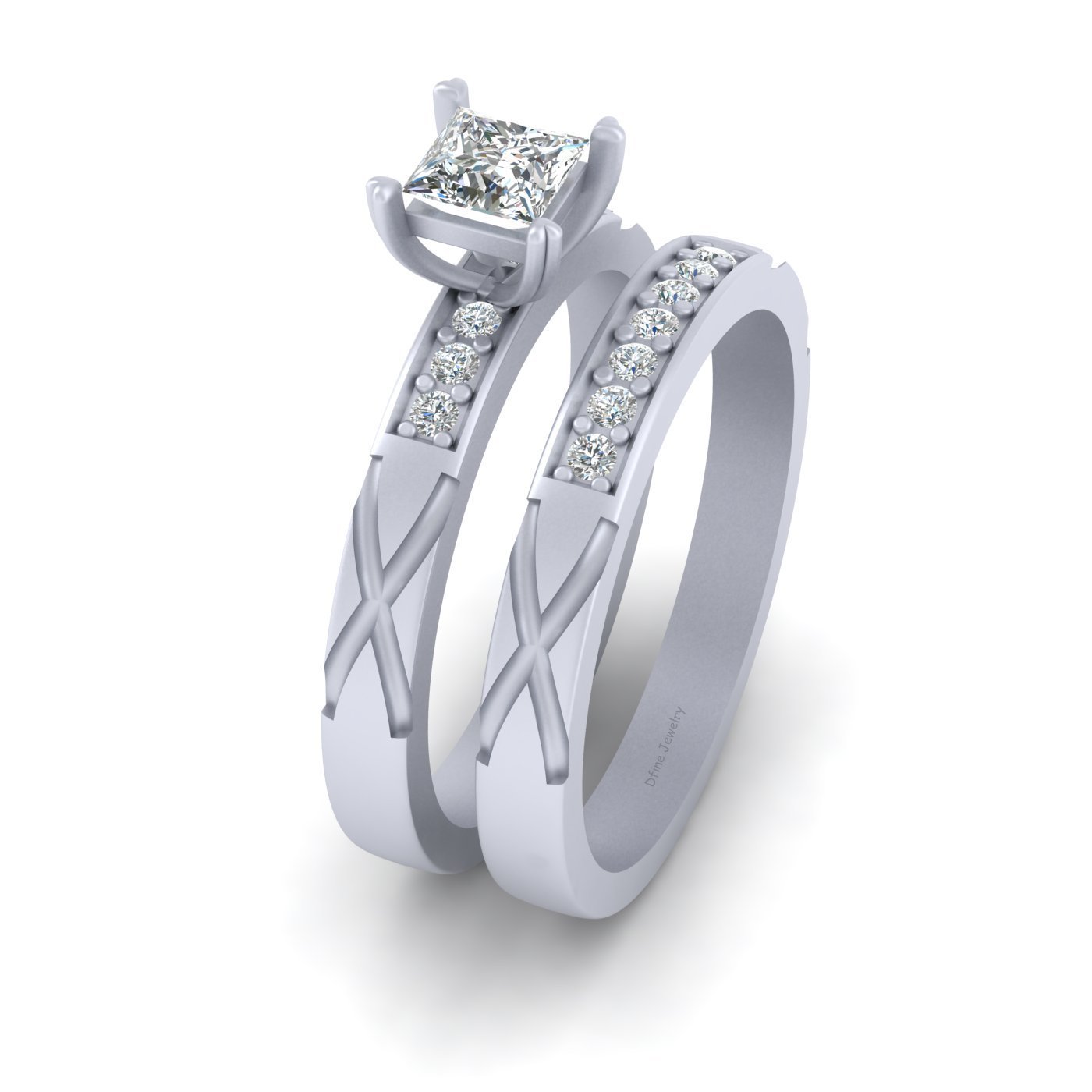 Princess Cut Diamond Engagement Ring Wedding Band Set For Women Eternity Bands