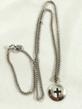 Automade curb chain necklace sterling silver 18&quot; with cut out SP cross p... - $34.65