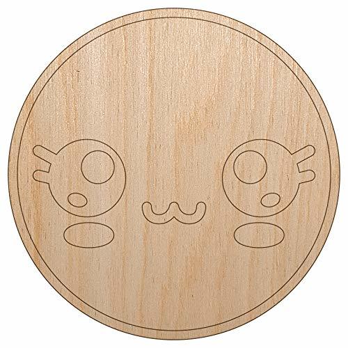 Kawaii Cute Sparkly Eyes Face Unfinished Wood Shape Piece Cutout for DIY Craft P