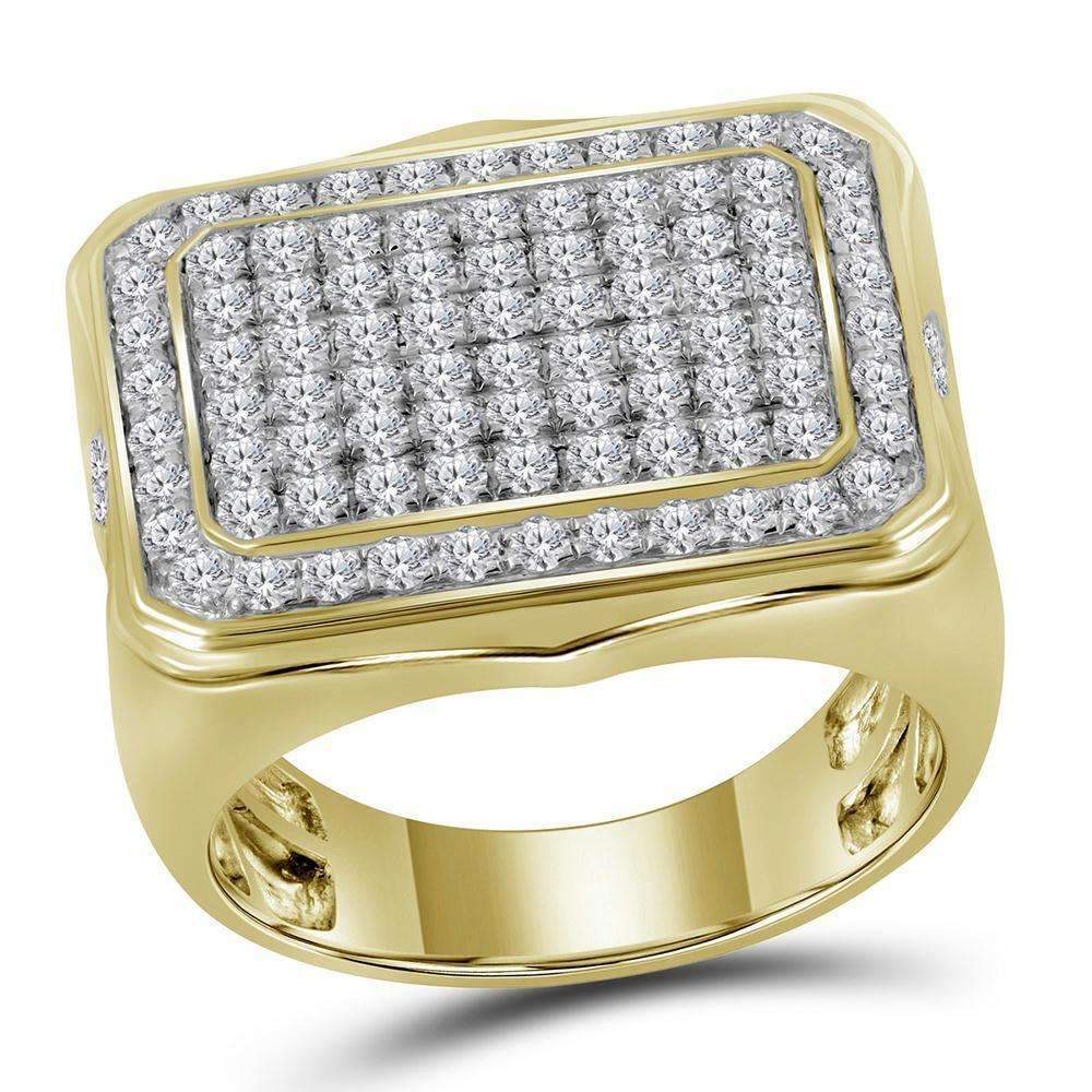 10Kt Yellow Gold Mens Diamond Rectangle Cluster Ring 2-3/4 Cttw - Rings