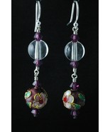Sterling Silver Earrings_Cloisonne and Amethyst Crystals - $30.00
