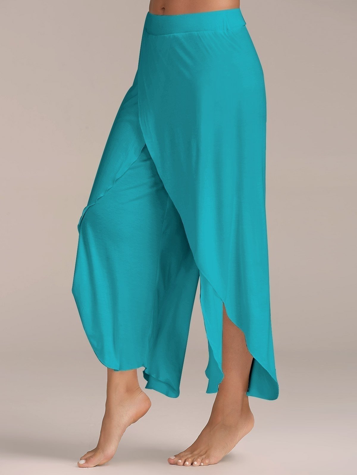 Women Fashion High Slit Flowy Layered Wide Leg Loose Casual Yoga Pants ...