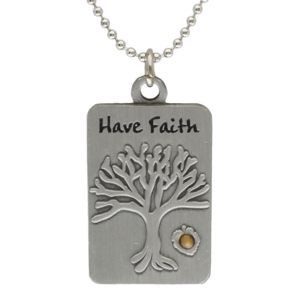 Mustard Seed Tree of Life Dog Tag Pendant Necklace, Christian