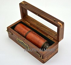 Handheld Brass Telescope Pullout with Wooden Gift Box - Pirate Navigation