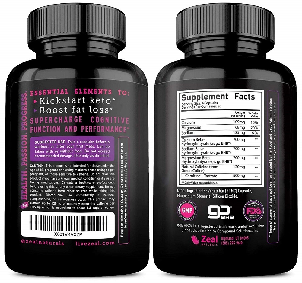 Zeal Naturals Keto BHB Exogenous Ketones Pills 2720mg | 120 Capsules ...