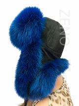 Finn Fox Fur Hat With Suede Trapper Hat Saga Furs Royal Blue Ushanka Hat image 5